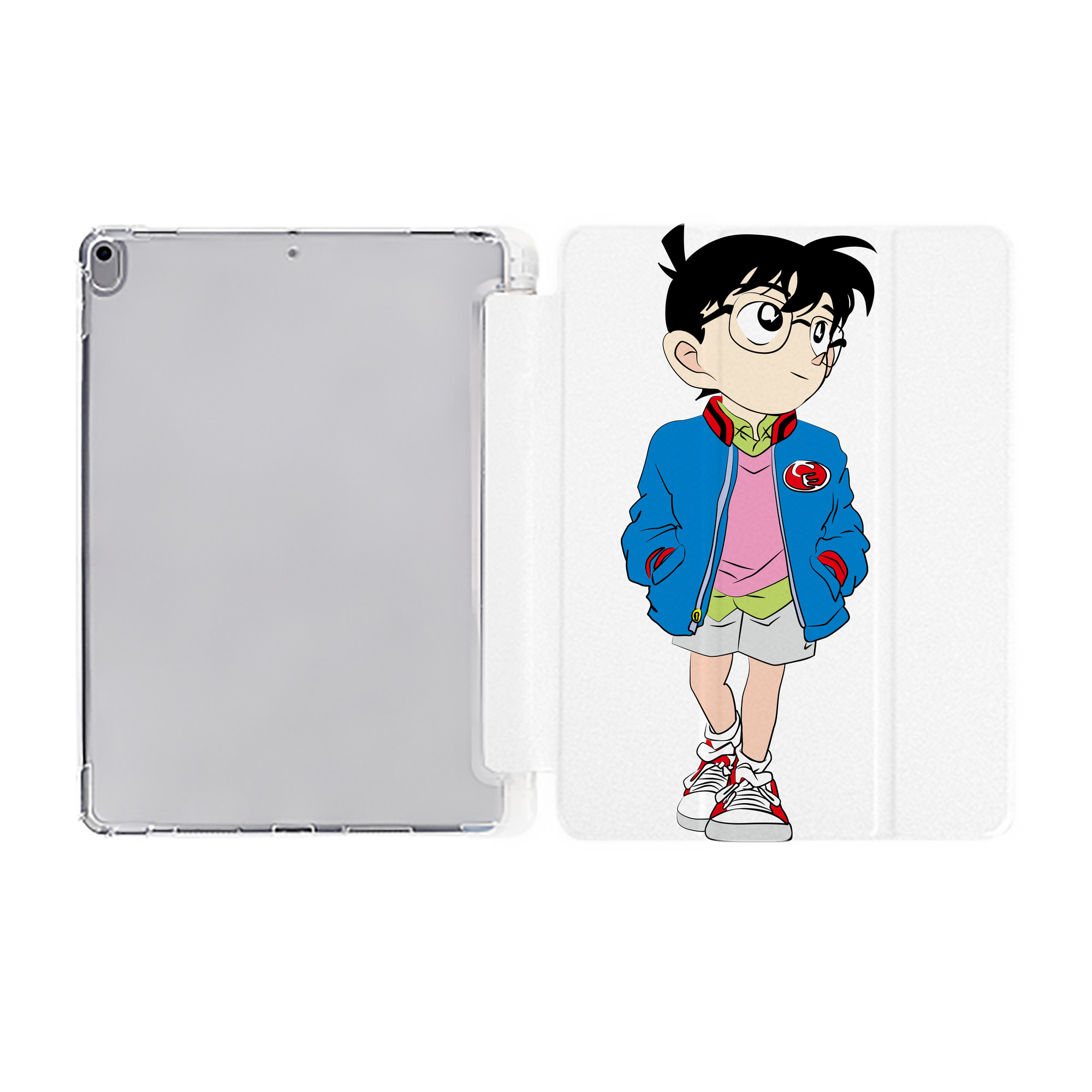 （画像用） 名探偵コナン 江戸川 コナン Detective Conan Conan Edogawa IPad ケース ペン収納付き 三つ折りスタンド PUレザー×シリコン 対応機種9.5/10.5/10.9インチ